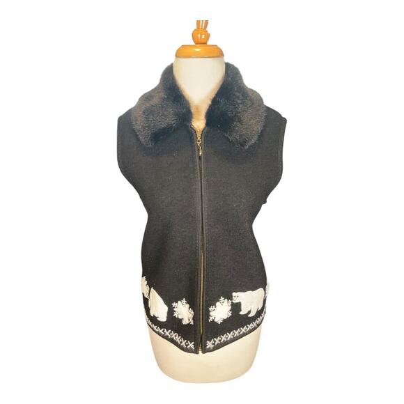 Vintage Eminent By Lisa Sweater Vest Women Small Black Boiled Wool Polar Bear - Picture 13 of 13